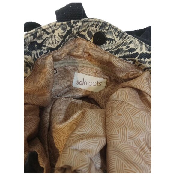 Sakroots Crossbody Tote Handbag Black Gray White Blue Handles Zipper Snap Button - Picture 6 of 8